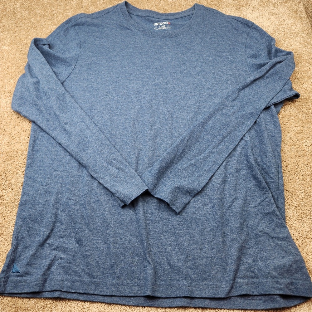 UNTUCKit Mens Long Sleeve Crewneck Tee Heather Blue Cotton Blend Size Large - Picture 1 of 4
